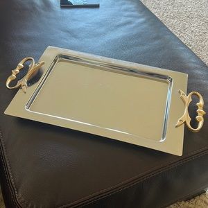 Vintage Silver Chrome Kromex Tray -Brass Handles - Modern - Retro - Mid Century